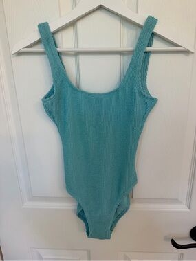 Good American xxs/xs Always Fits Crinkle Tank One Piece Swimsuit Pool Blue